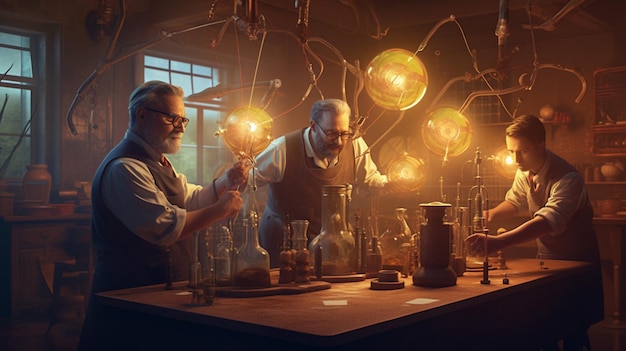 Foto uma equipa de cientistas a fazer uma experiência.