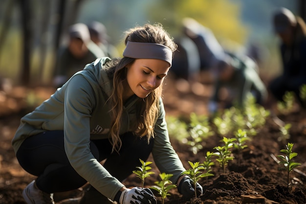 uma equipa de voluntários está envolvida na reforestação da floresta