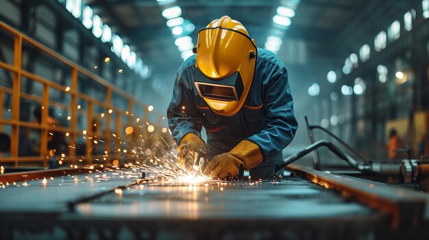 Uma equipe de soldadores trabalhando em uma junção de metal de solda por arco em um espaço de indústria pesada IA generativa