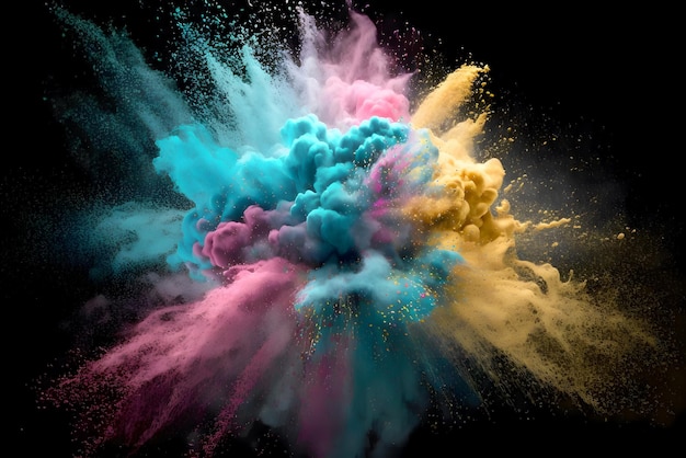 Uma erupção de pó colorido arco-íris em um fundo branco