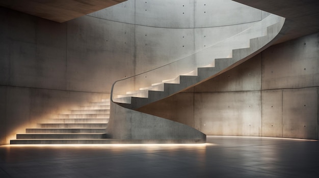 Uma escada de concreto num apartamento moderno
