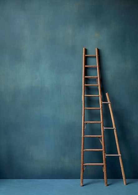 uma escada está sobre um fundo azul com uma placa que diz "escada".