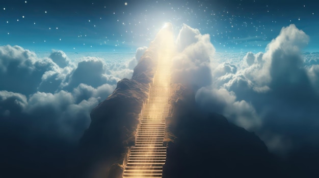 Uma escada nas nuvens com a palavra céu nela