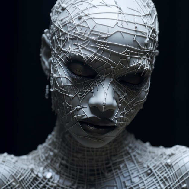 Uma escultura branca de um ser humano feita por um homem com a cabeça quebrada.