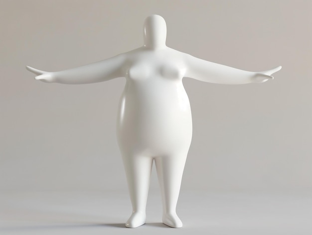 Foto uma escultura branca minimalista de uma figura humana estilizada com braços estendidos de pé contra um b pálido