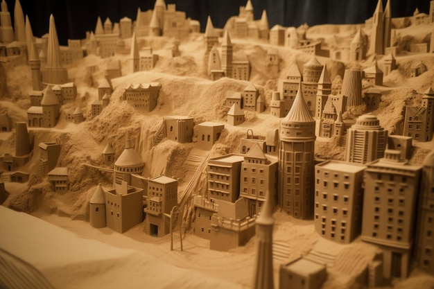 Uma escultura de areia de um castelo feita pelo artista