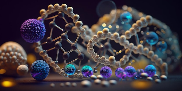 Uma escultura de estrutura de DNA em um fundo escuro Generated AI