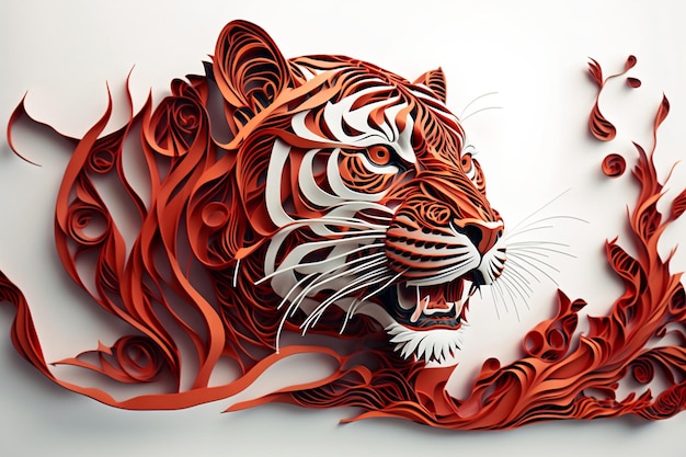 Uma escultura de tigre em papel digital quilling arte ilustração digital gerada por IA