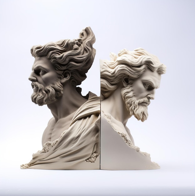 uma escultura de um homem e um homem com barba.