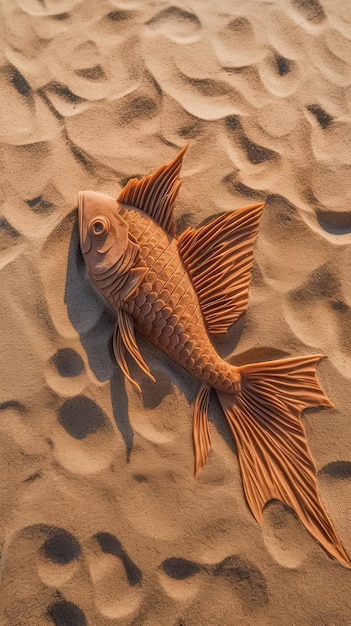 Uma escultura de um peixe no deserto