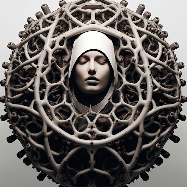 Foto uma escultura de uma mulher com uma cabeça no meio de sua cabeça