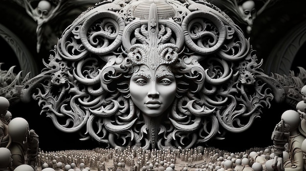 Foto uma escultura de uma mulher com uma coroa e uma cabeça de prata
