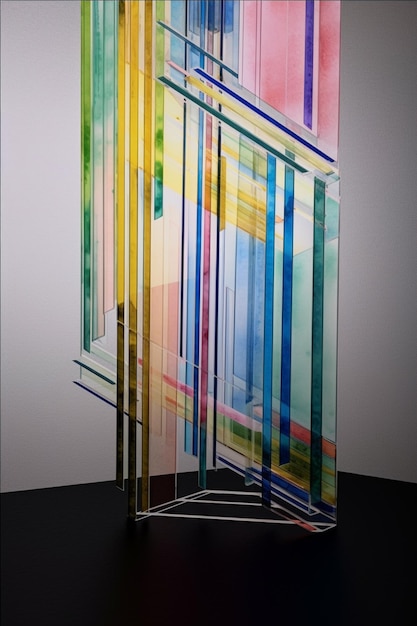 Uma escultura de vidro com um desenho colorido