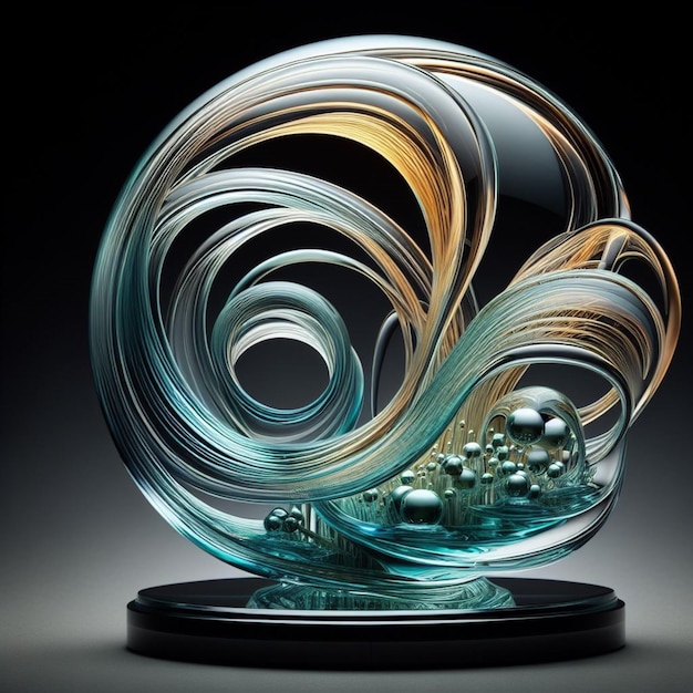 uma escultura de vidro com uma gota de água que diz "mar" citado nela