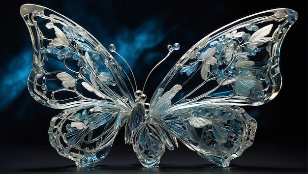 Uma escultura de vidro de quartzo de cristal de tirar o fôlego de uma borboleta delicada incorporando translúcida hipnotizante