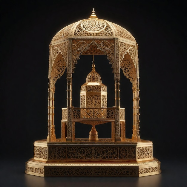 uma escultura dourada e branca de uma grande peça de arte ornamentada e ornamentada