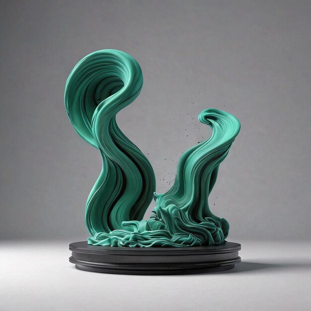 uma escultura verde com uma base preta