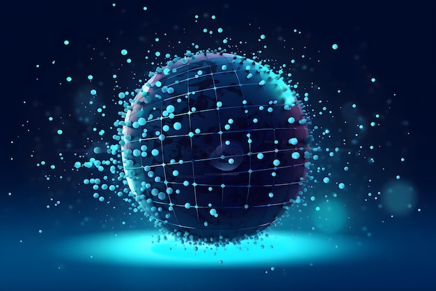 Uma esfera azul com a palavra "mundo" nela.