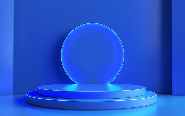 uma esfera azul com uma base redonda e uma luz azul sobre ela