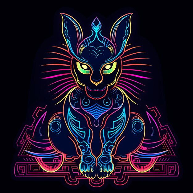 Uma esfinge de néon inspirada na antiguidade Neon Neon Line Design Arte criativa simples e minimalista