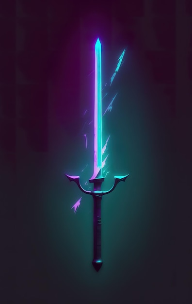 Uma espada com luzes roxas e azuis.
