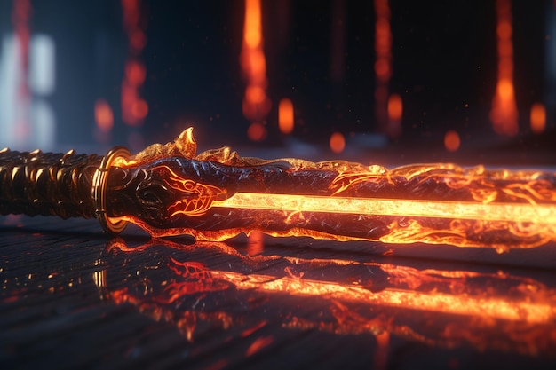 Uma espada de fogo com efeito de chama
