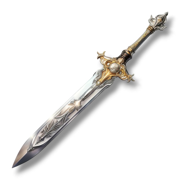 uma espada que está sobre um fundo branco no estilo de uma obra de arte de fantasia realista