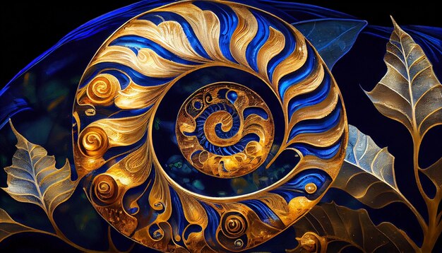 Uma espiral azul e dourada com o desenho de uma espiral.