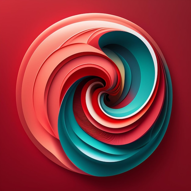 Uma espiral colorida com papel vermelho e azul no meio.