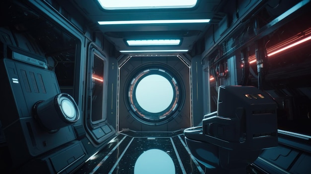 Foto uma estação espacial futurista com uma janela redonda imagem generativa de ia