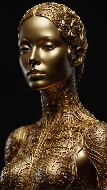 uma estátua de bronze de uma mulher com pele dourada