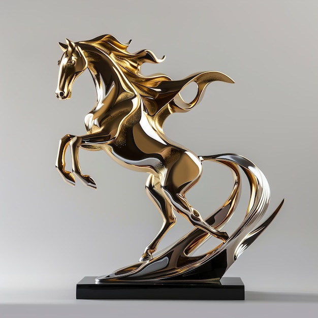 uma estátua de cavalo dourado está em um pedestal