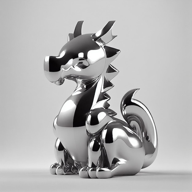 Foto uma estátua de dragão de prata está sentada sobre um fundo branco.