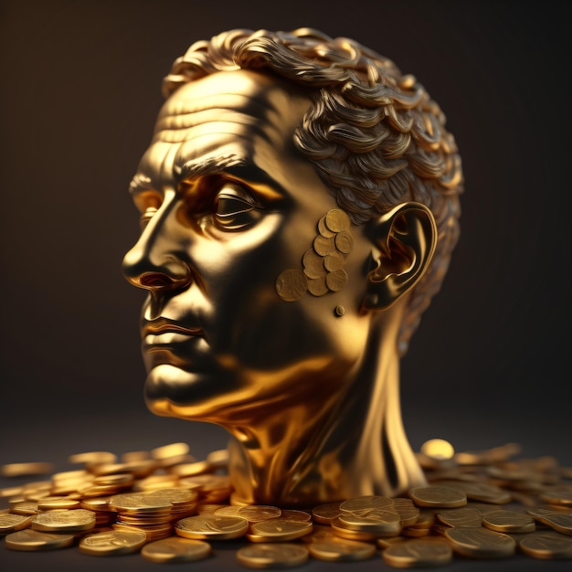 Uma estátua de ouro de um homem com a cabeça do número 2