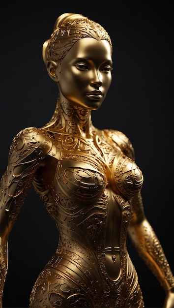 uma estátua de ouro de uma mulher com um corpo de ouro e o número 3 na parte de trás