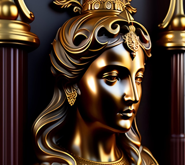 Uma estátua de ouro de uma mulher com uma coroa na cabeça