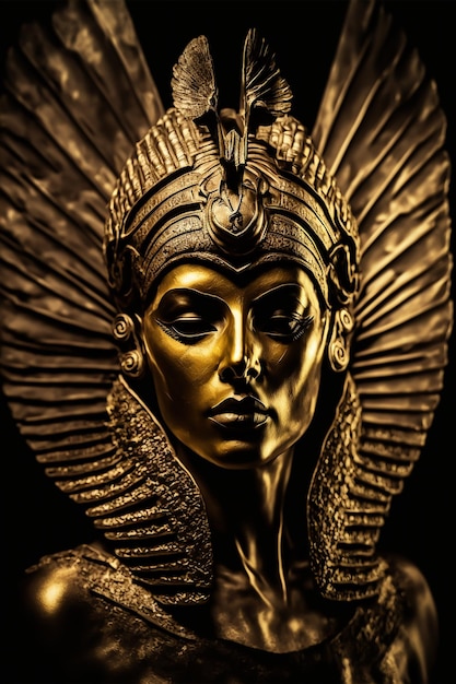 Uma estátua de ouro de uma mulher com uma coroa na cabeça