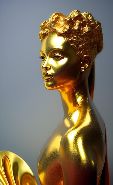 Uma estátua de ouro de uma mulher com uma placa que diz 'estátua de ouro'