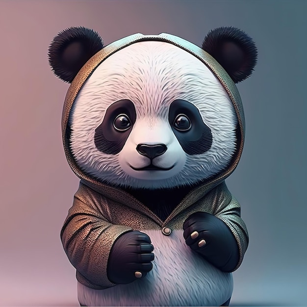 Uma estátua de panda com um capuz que diz panda nele