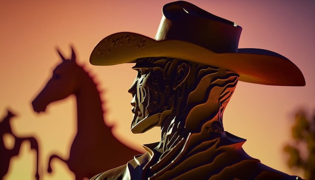 Uma estátua de um cowboy e um cavalo