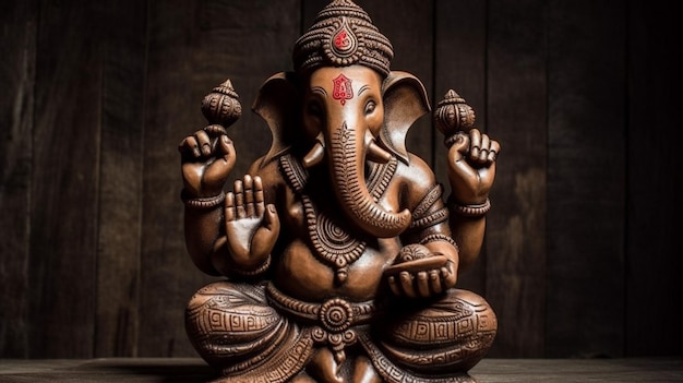 Uma estátua de um elefante com tinta vermelha