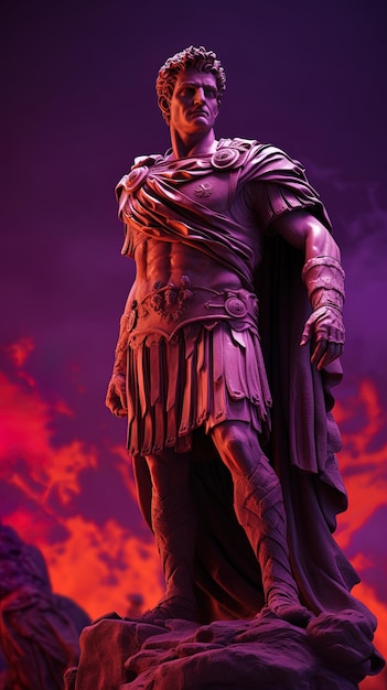 Foto uma estátua de um guerreiro com um fundo vermelho e a palavra deus na parte de trás