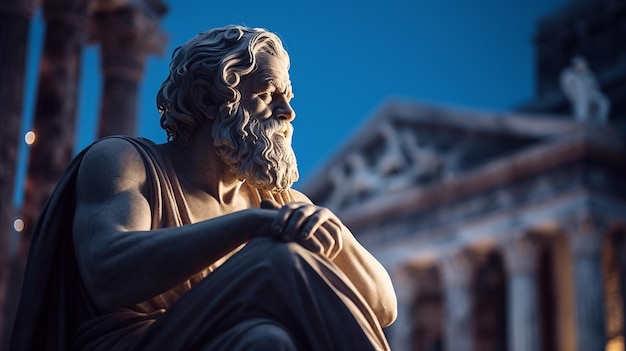 Foto uma estátua de um homem com um céu azul por trás