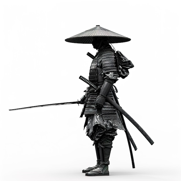Foto uma estátua de um samurai com uma espada e um chapéu