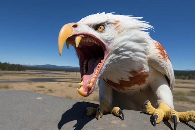uma estátua de uma águia com a boca aberta