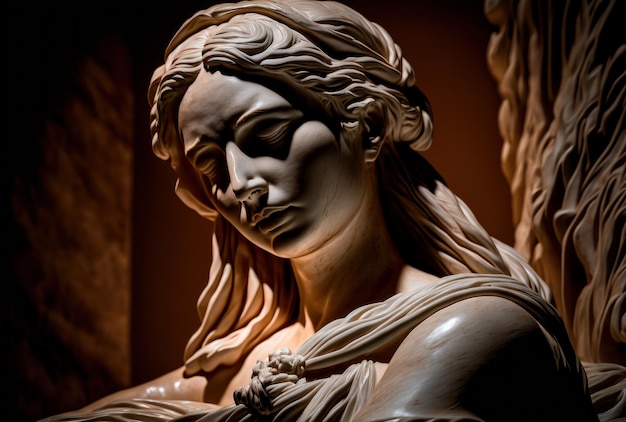 Uma estátua de uma mulher com cabelo comprido e criada com IA generativa
