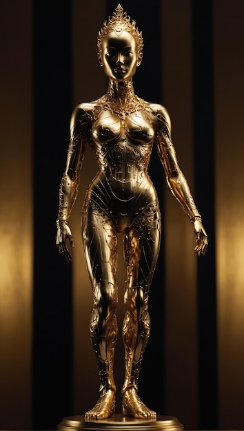 uma estátua de uma mulher que é feita de ouro