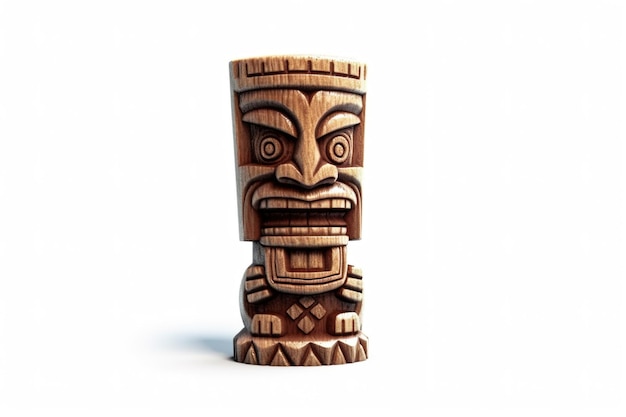 Uma estátua tiki com uma boca grande e uma boca grande.