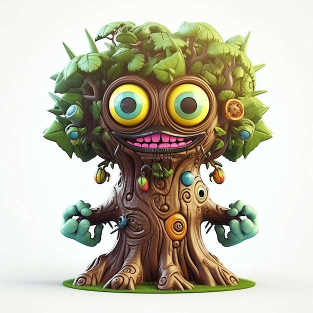 Uma estatueta de desenho animado com uma árvore