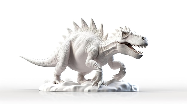 Uma estatueta de dinossauro branco com um fundo branco.